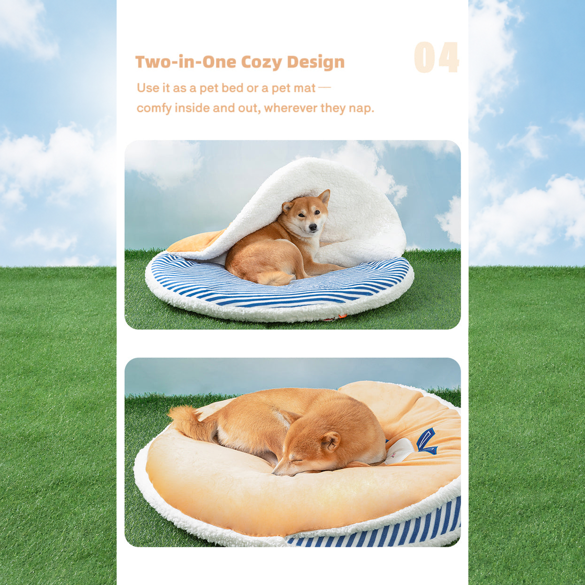 Nautical Style Dorayaki Pet Bed effective 1:1 original pixels preserved, structured layout revision v2, source image 8, no crop