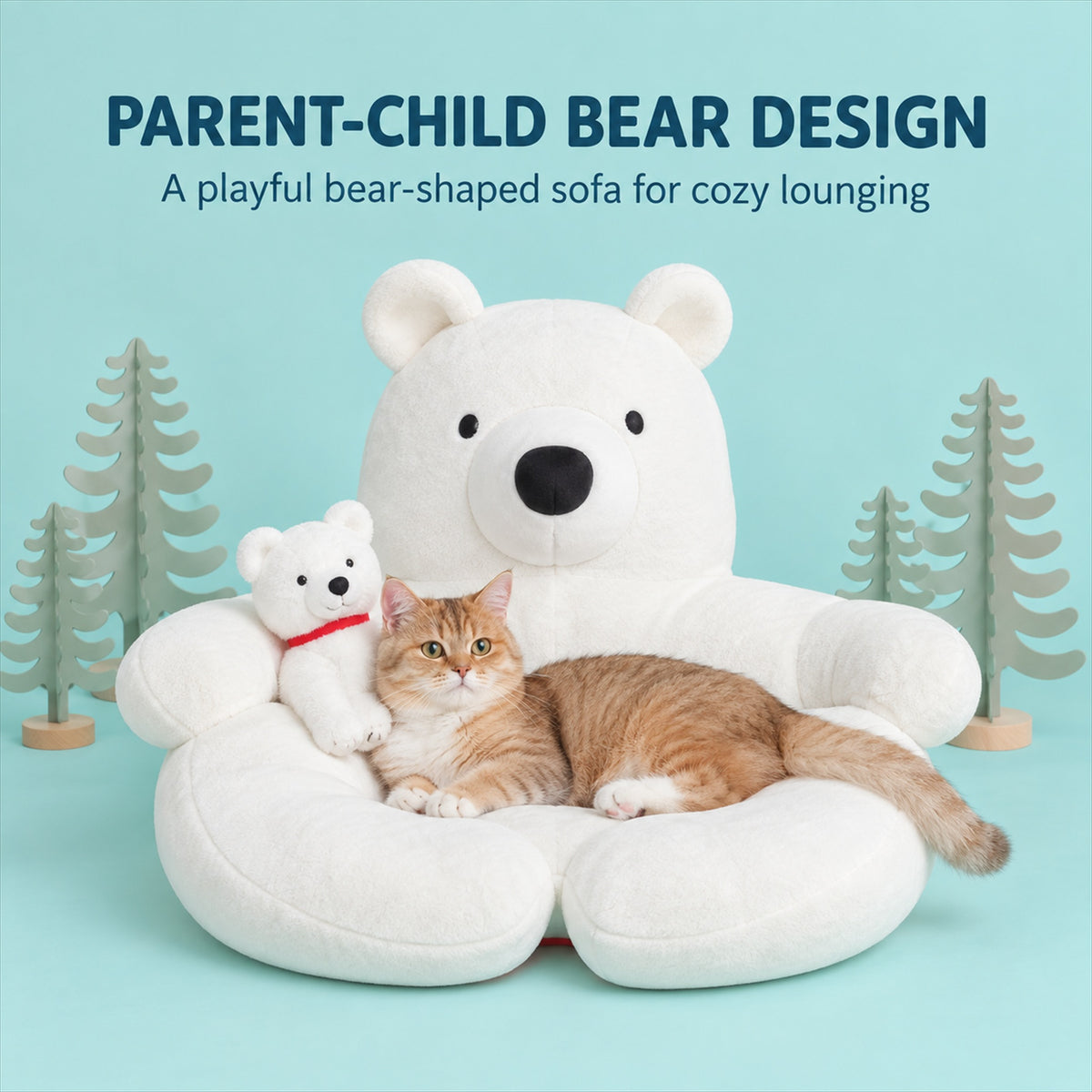 Parent-child bear design white polar bear pet sofa with cat
