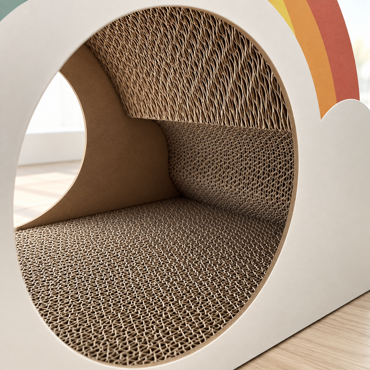 Revised | Rainbow Cat Scratcher Cardboard 2-in-1 Multifunctional Cat Scratcher Lounge Bed Cat Scratching Pad for Indoor Cats as Furniture Protector Cat Training Toy gallery image 08 | square composition