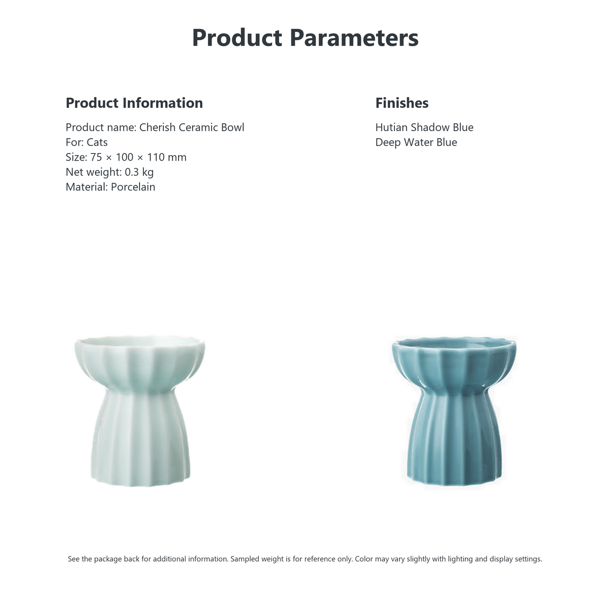 PIDAN Cherish ceramic cat bowl product parameters finishes and material translated square detail