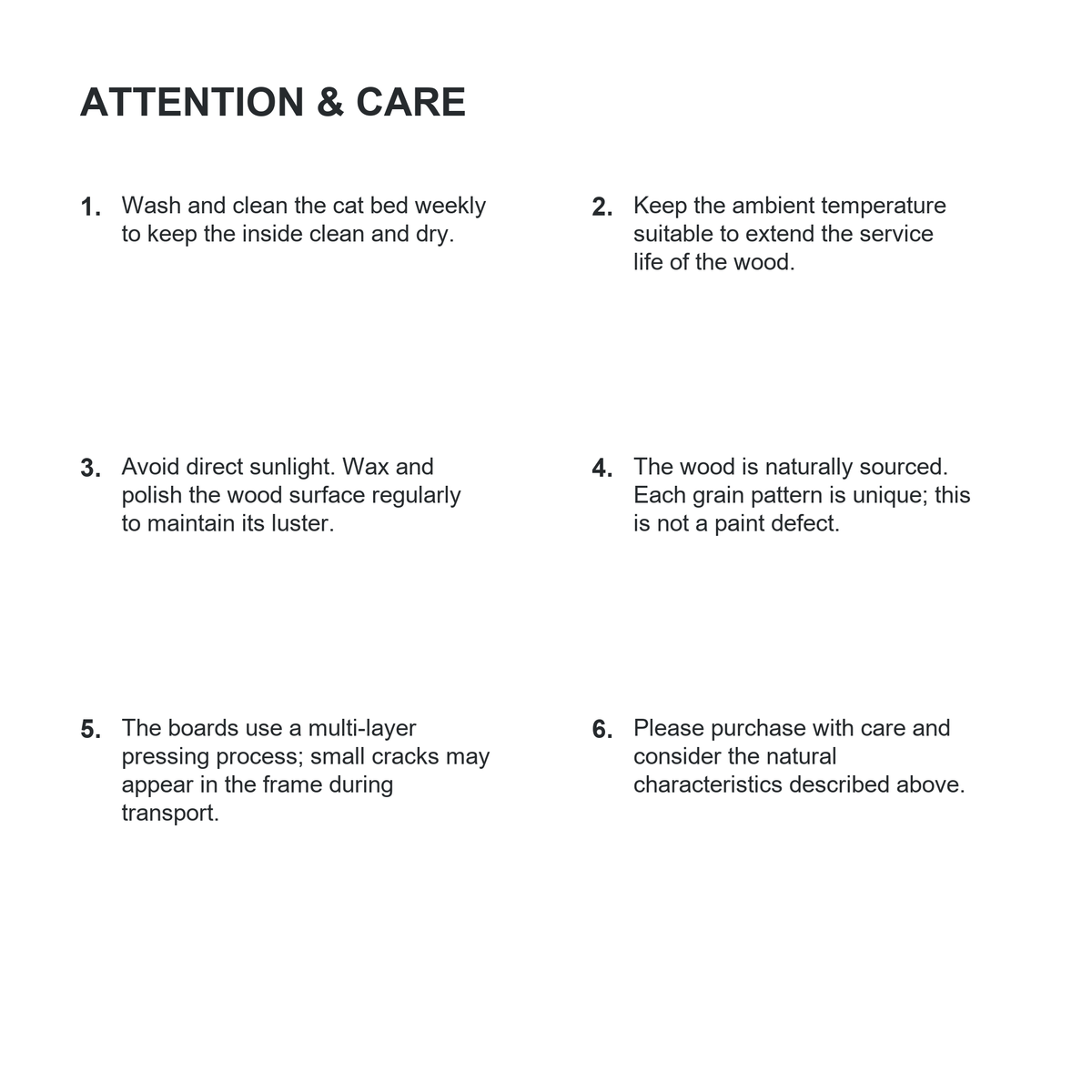 REVISED 20260925 v6 | PIDAN Rectangular Cat Bed | Attention and care | English translated original layout