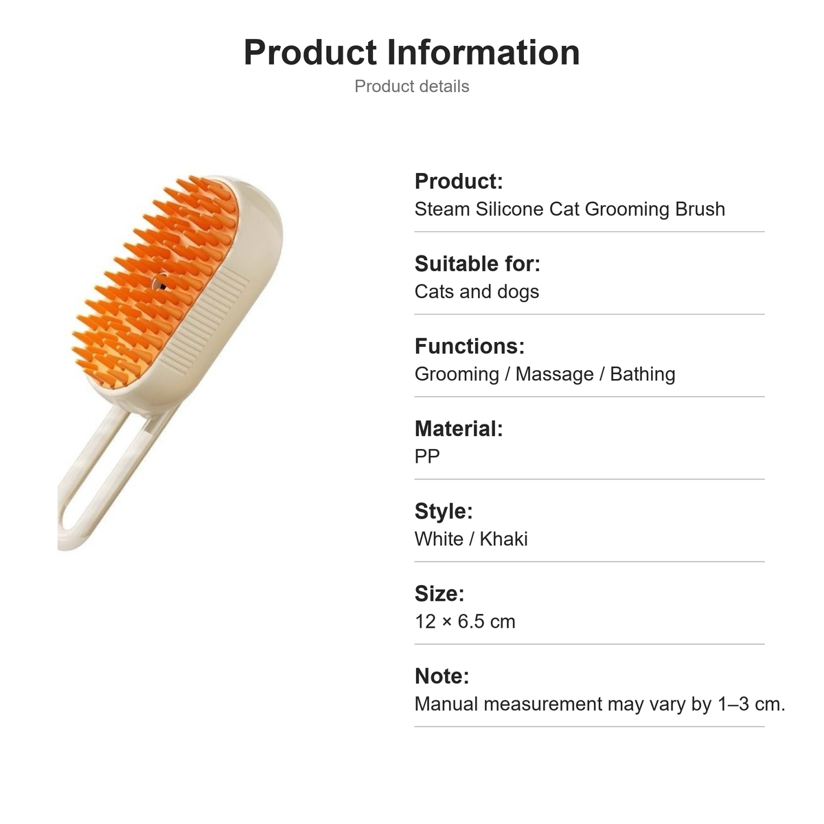 Steam Silicone Cat Grooming Brush product information and specifications
