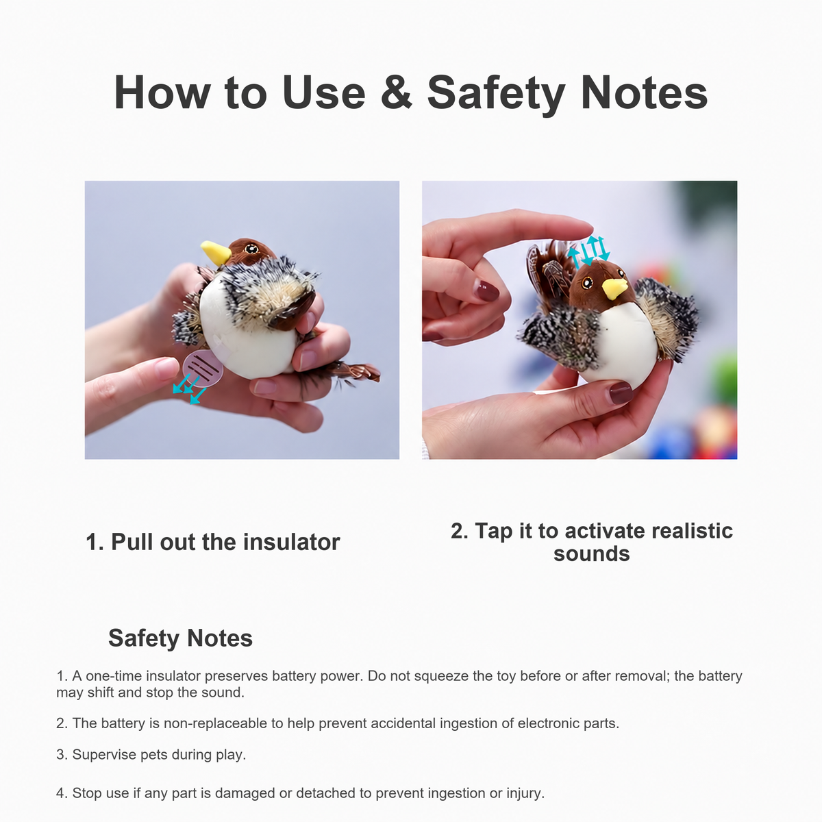 GiGwi sound-emitting cat toy use and safety notes, enlarged English typography [Gallery: Shared] [Revision: v3]