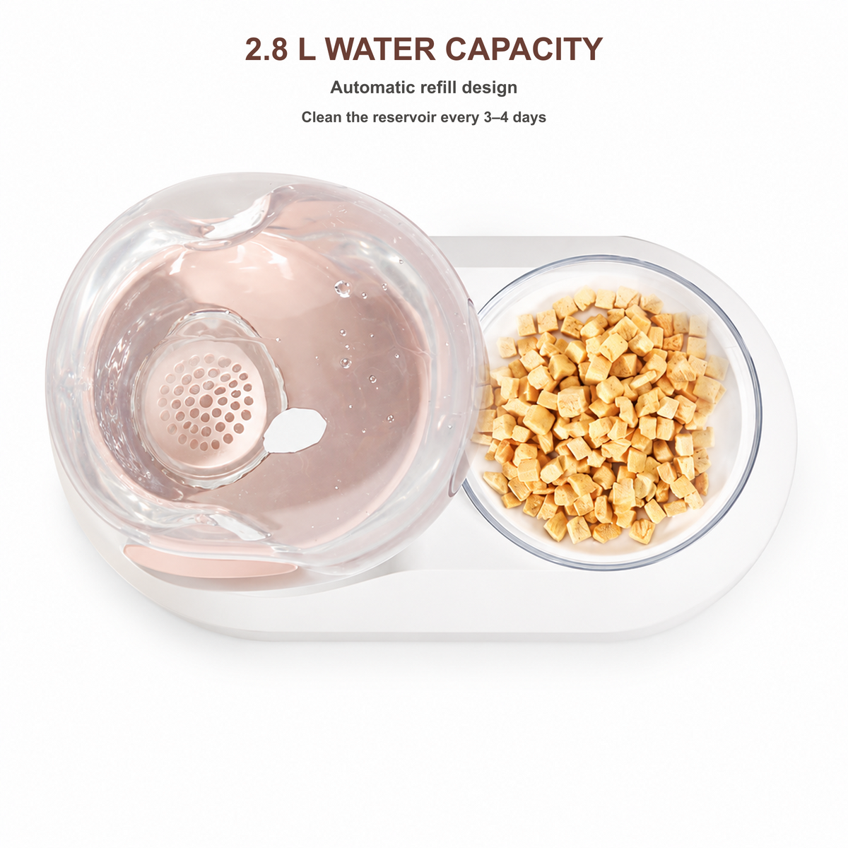 AIWO pet water fountain and feeder with 2.8 L water capacity and food bowl [Food bowl feature v3]
