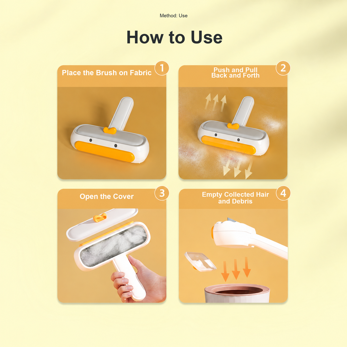 SOURCE REVISION | source-09 | Yellow Duck pet hair remover brush how to use