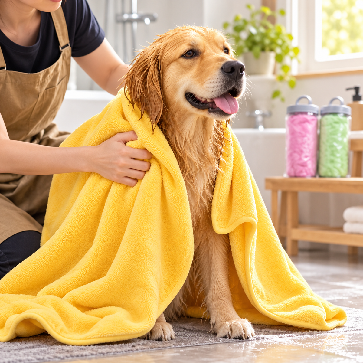 Pet drying towel dog drying usage scene - corrected 1:1