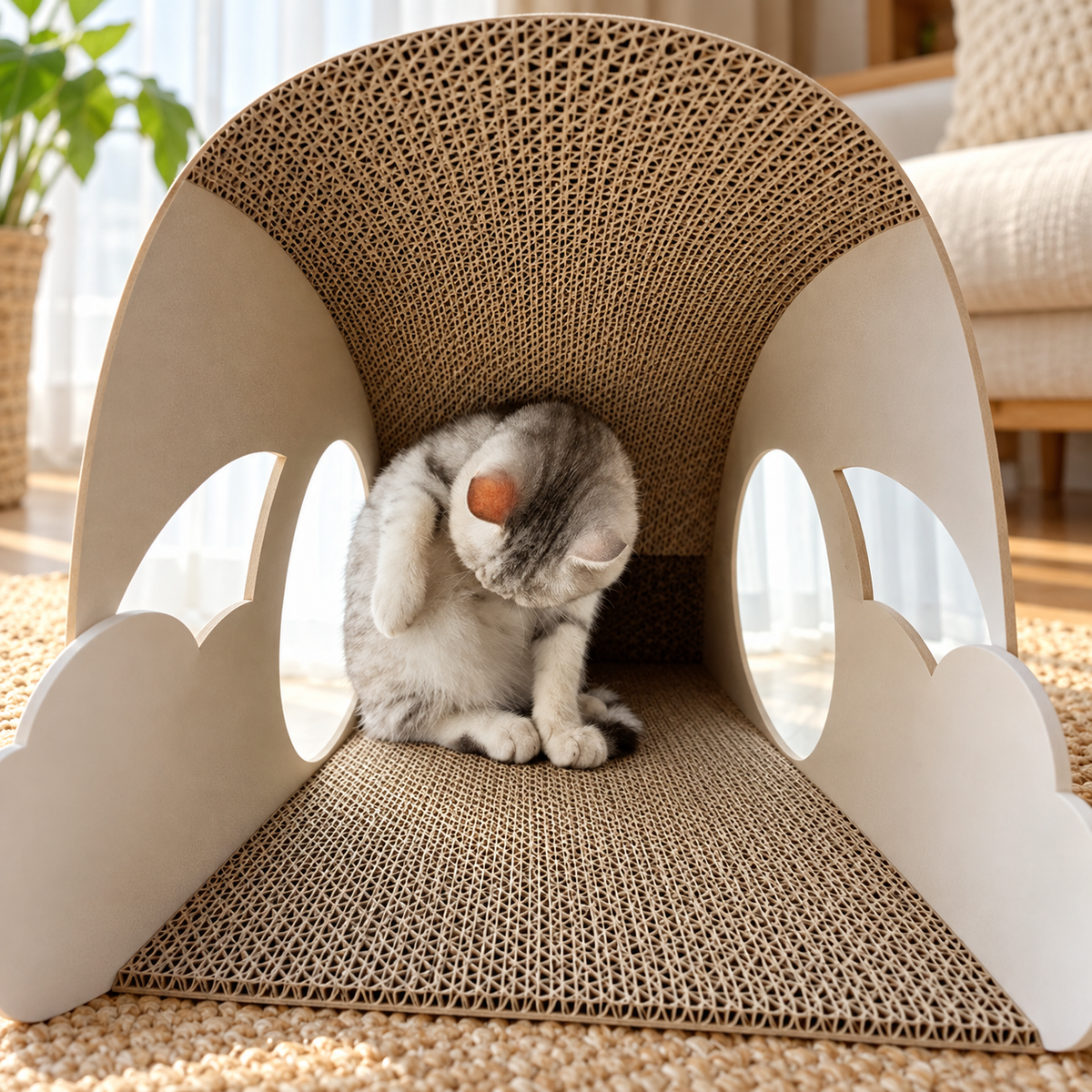 Revised | Rainbow Cat Scratcher Cardboard 2-in-1 Multifunctional Cat Scratcher Lounge Bed Cat Scratching Pad for Indoor Cats as Furniture Protector Cat Training Toy gallery image 09 | square composition