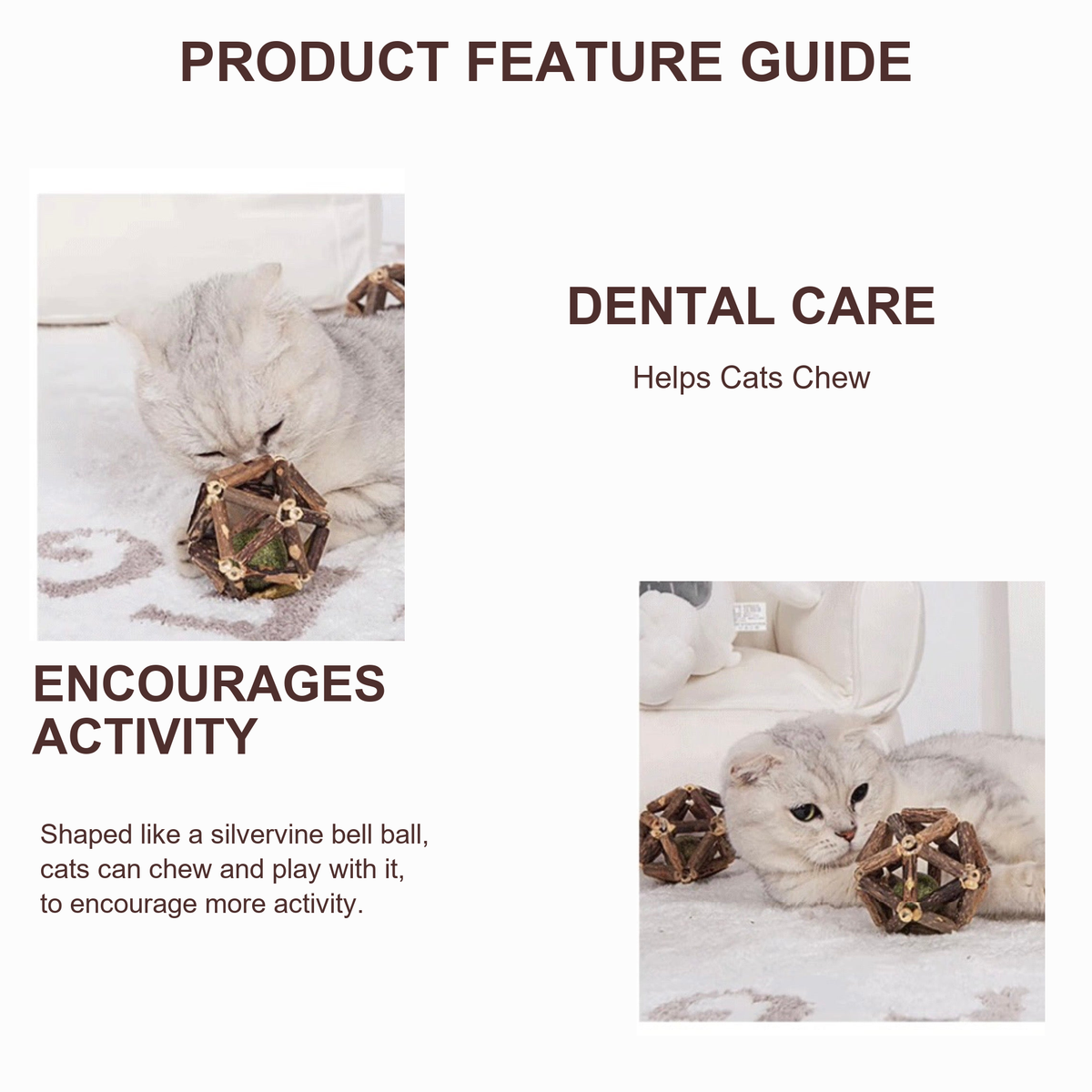 Silvervine catnip ball product feature guide — Dental Care and Activity