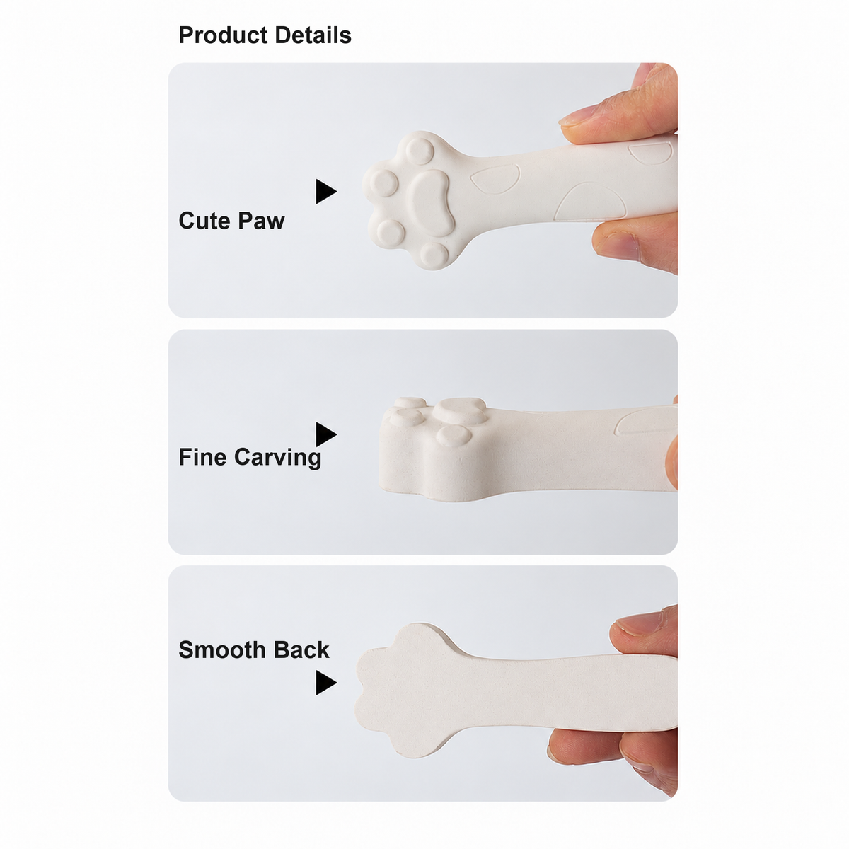 Diatomite cat paw drying block product details showing cute paw design, fine carving, and smooth back [Combined Detail]