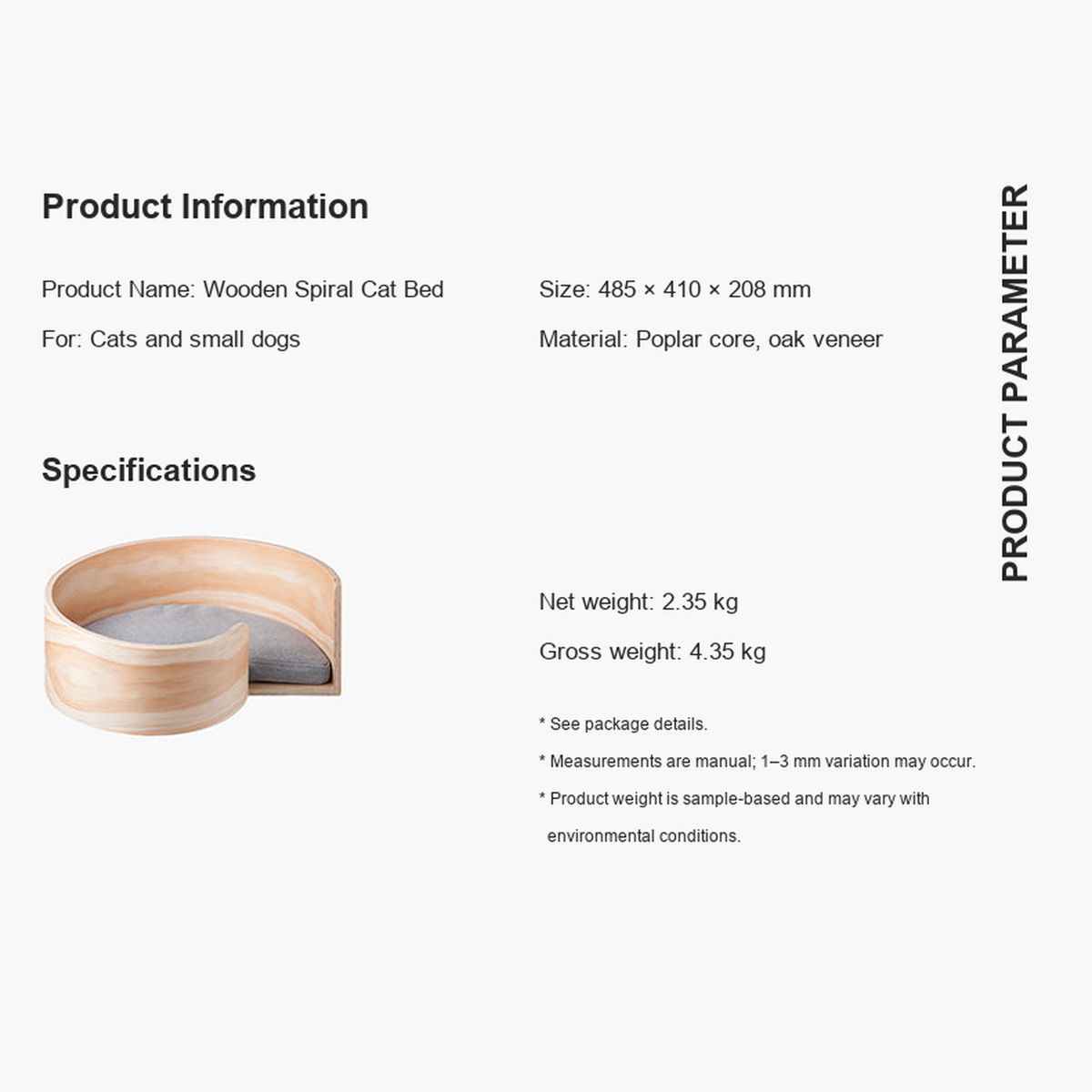 REVISED 20250925 v6 | PIDAN Spiral Cat Bed | Product parameters | English translated original layout