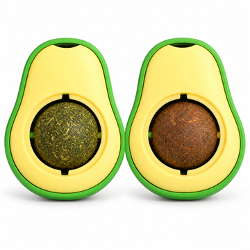 Avocado catnip ball toy multi-SKU white-background image with green catnip and brown gallnut balls