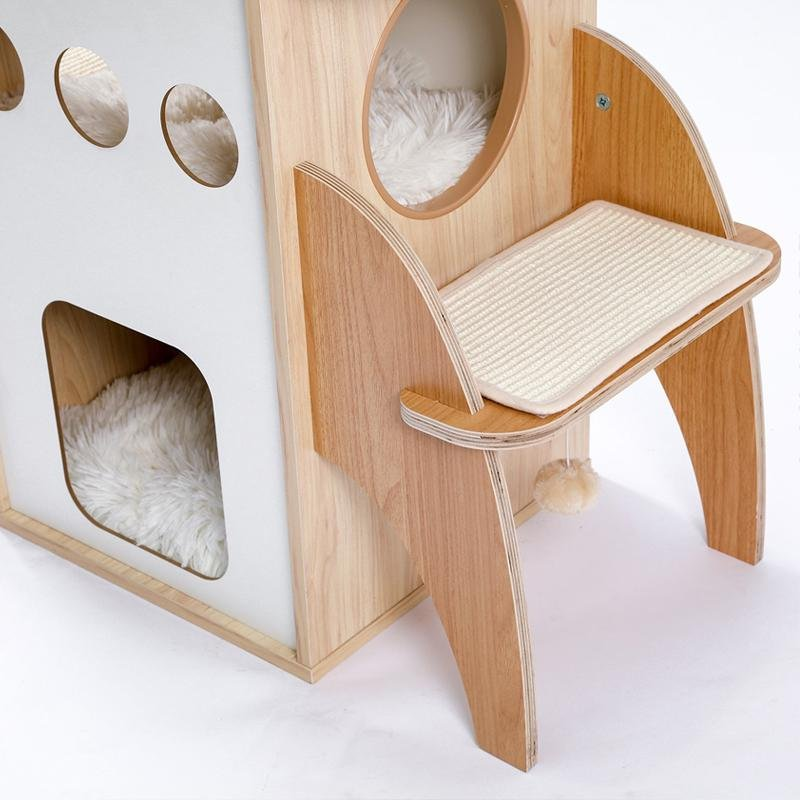 PAWZ Road Cat Tree Rocket, Wood Cat Tower Multilevel for Indoor Cats, Cat Furniture [54"=138 CM] with 3 Condos, Dangling Balls, Cosy Perch