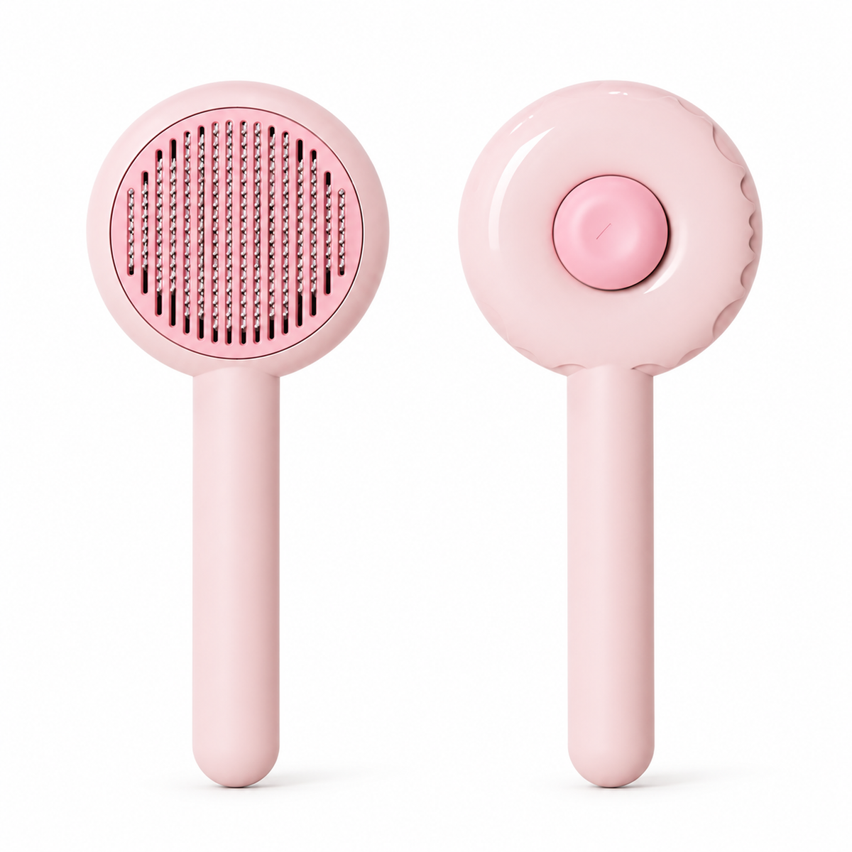 AIWO Doughnut Pin Brush pink color, front and back views on white background