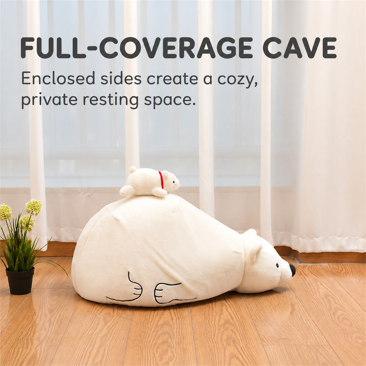 Enclosed full-coverage white polar bear pet cave bed