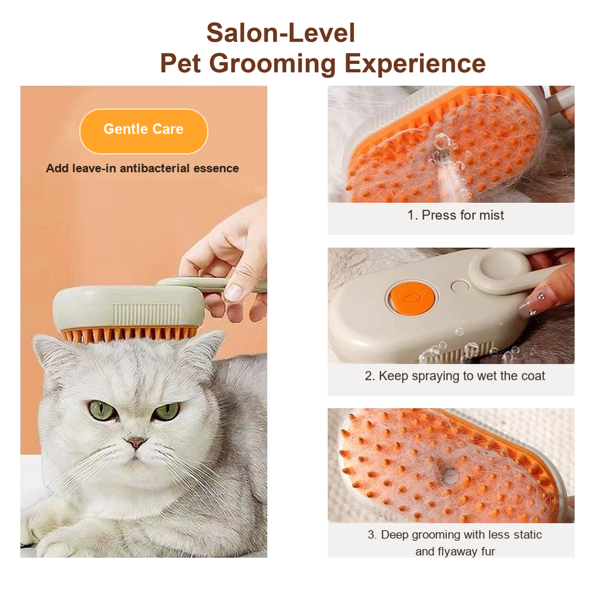 Steam Silicone Cat Grooming Brush salon-style grooming detail