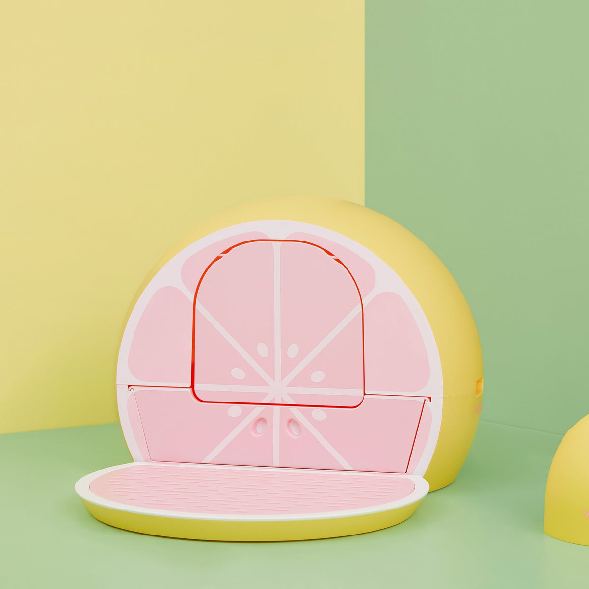 VETRESKA Fruity Kitty Kove Litter Box - Grapefruit design front view [Gallery: Grapefruit]