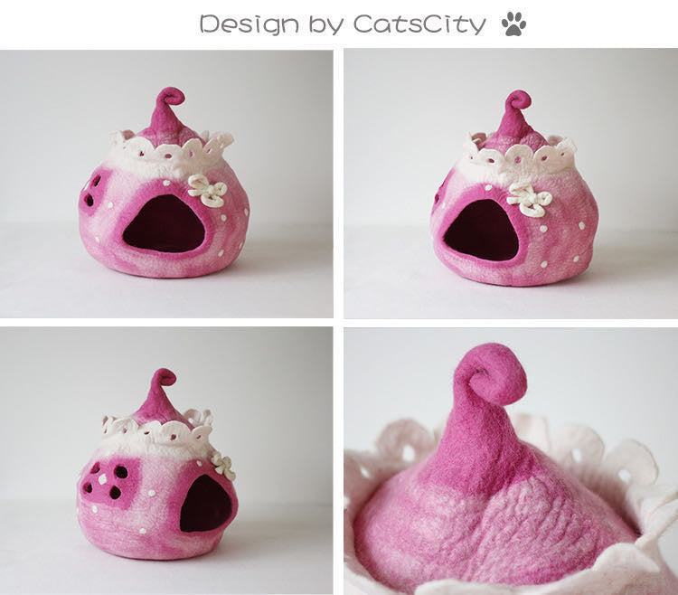 Original four-view pink flower fairy felt cat cave reference