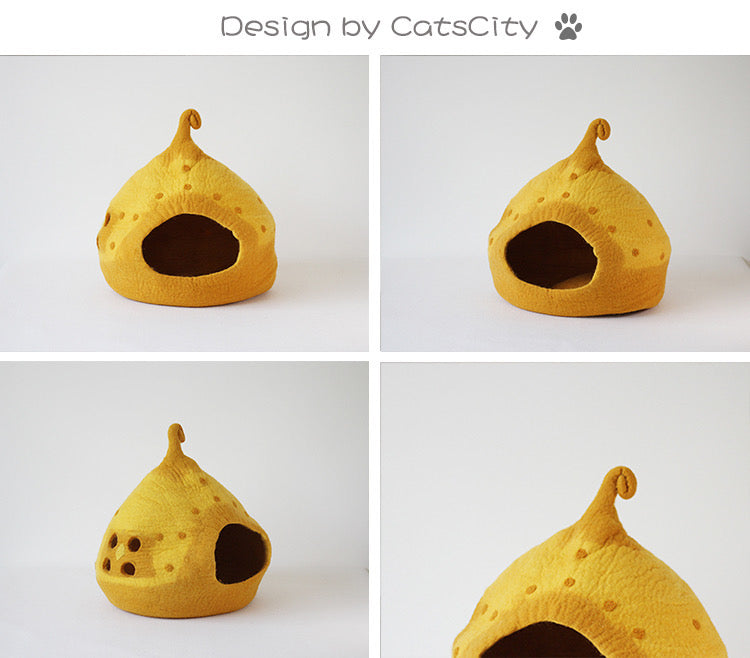 Original four-view sunset yellow felt cat cave reference