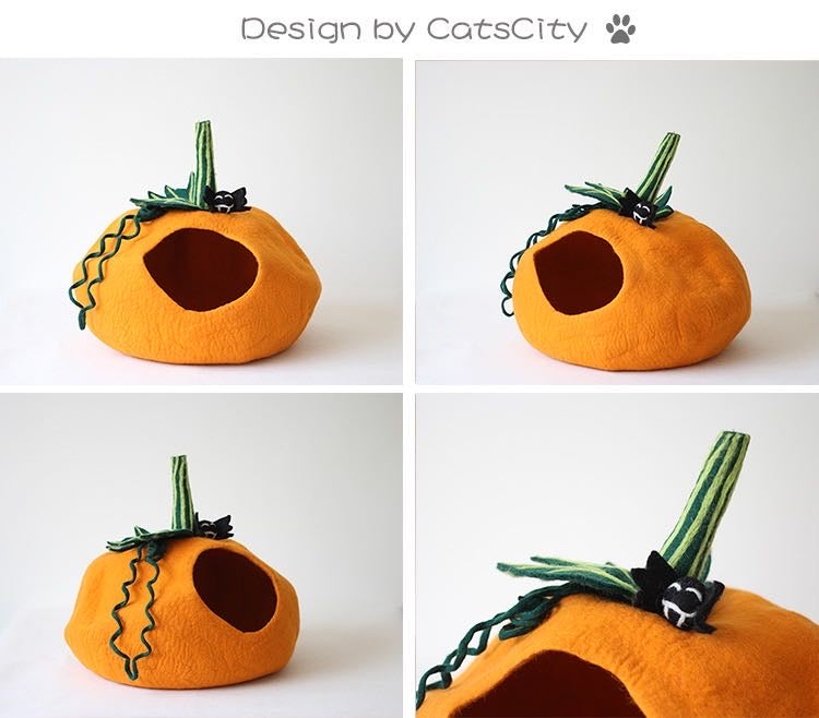 Original four-view orange pumpkin felt cat cave reference