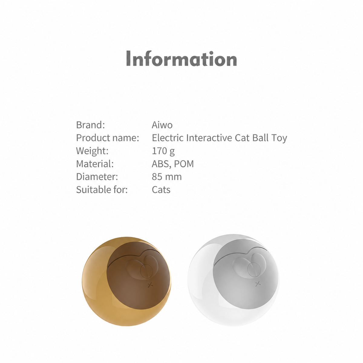 Aiwo rolling cat ball toy product information and color options
