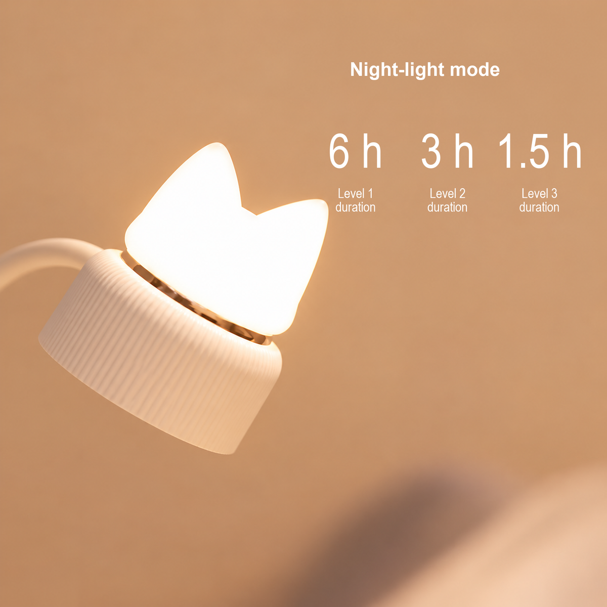Cat-shaped lamp night-light mode with selectable duration levels