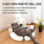 White polar bear pet sofa lifestyle with gray cat for everyday lounging