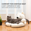 White polar bear pet sofa lifestyle with gray cat and rounded armrests