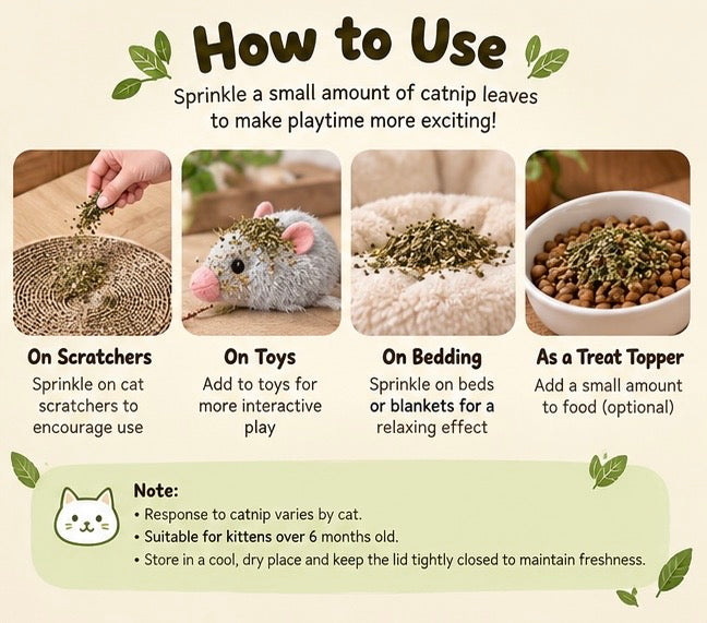 Catnip use examples for scratchers toys and bedding