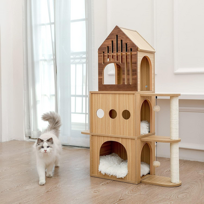 PAWZ Road Cat House Cat Tower 44” Height with Scratching Post