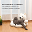 White polar bear pet sofa lifestyle with gray cat relaxing beside the bear backrest