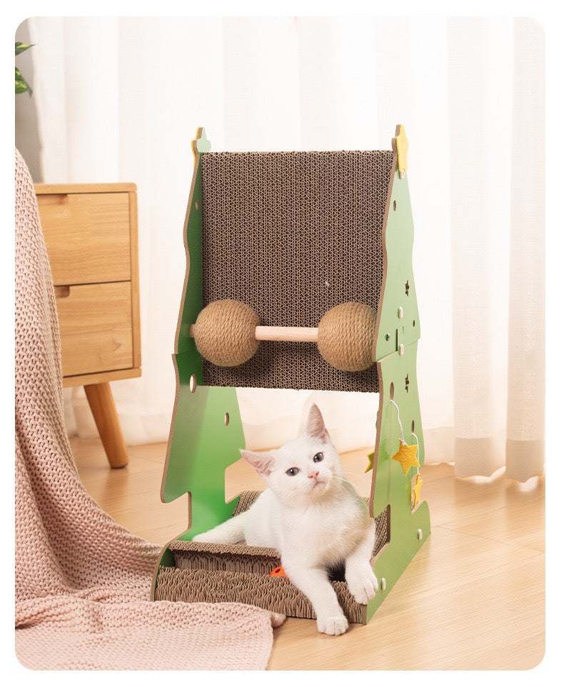 Cat Scratcher Kitten Scratching Post, Xmas Tree Pet Toy with Balls Climbing Frame, Cat Scratching Post for Adults Large Cats