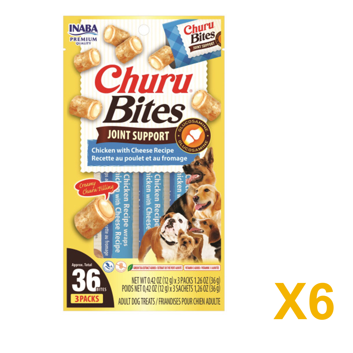 INABA INABA DOG Churu BITES JOINT SUPPORT (Chicken & Cheese) 6 Pack (6 × 36 g) X6 quantity-marked product image