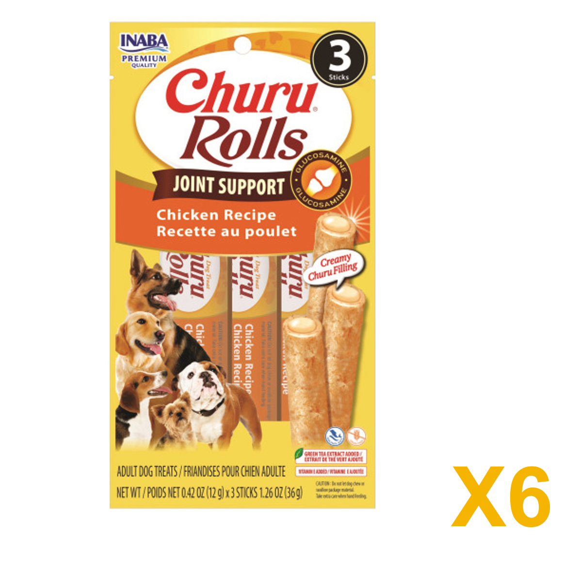 INABA INABA DOG Churu ROLLS JOINT SUPPORT (Chicken) 6 Pack (6 × 36 g) X6 quantity-marked product image
