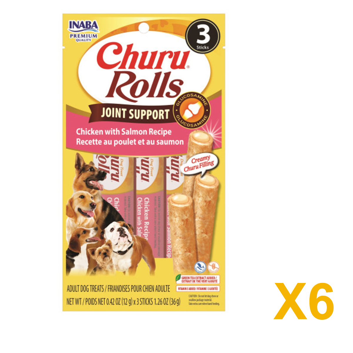 INABA INABA DOG Churu ROLLS JOINT SUPPORT (Chicken & Salmon) 6 Pack (6 × 36 g) X6 quantity-marked product image