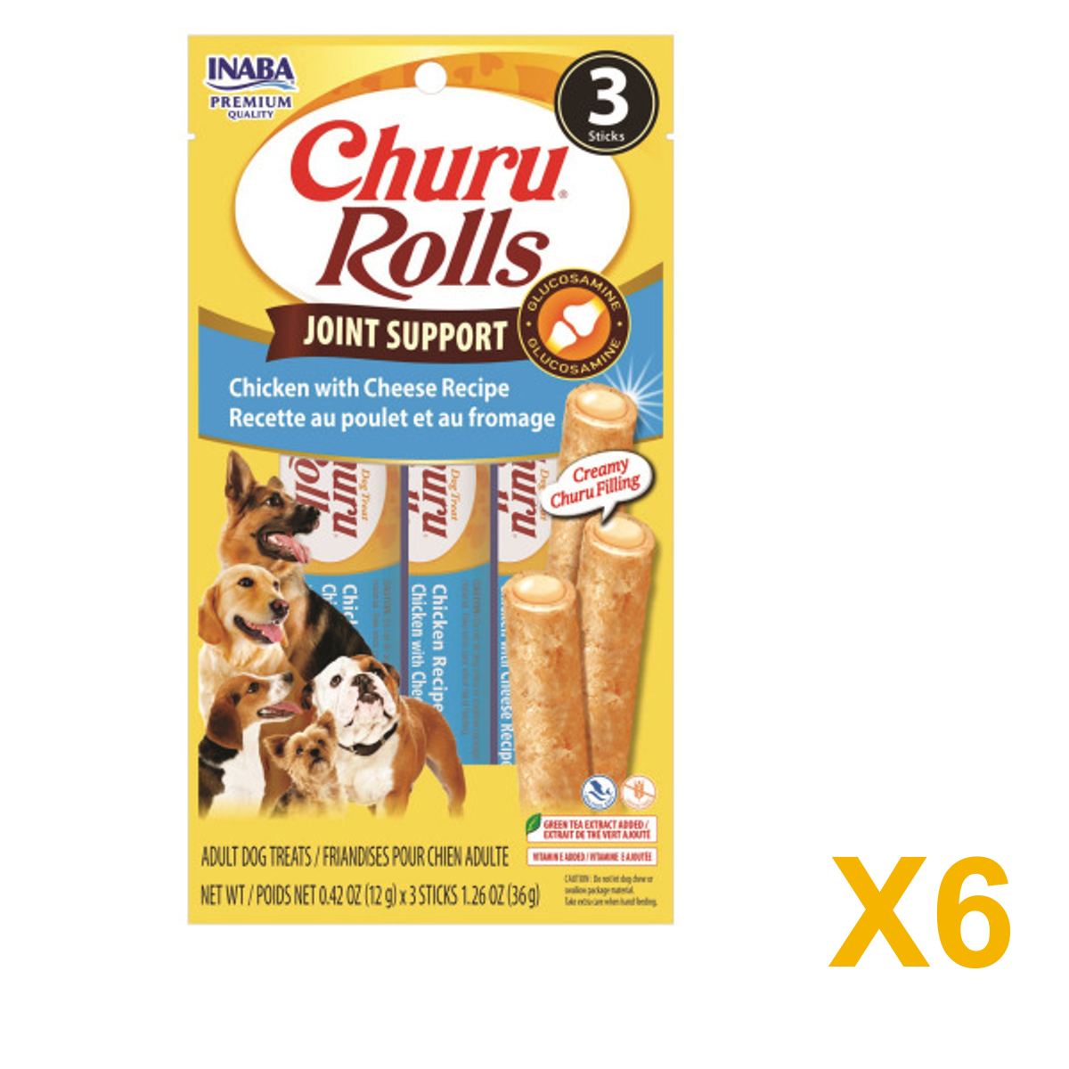 INABA INABA DOG Churu ROLLS JOINT SUPPORT (Chicken & Cheese) 6 Pack (6 × 36 g) X6 quantity-marked product image