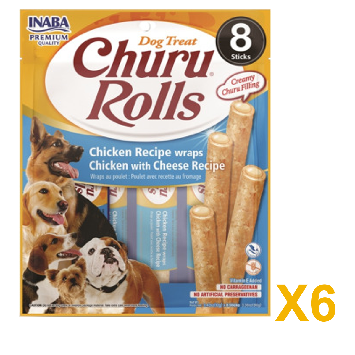INABA INABA DOG Churu ROLLS (Chicken with Cheese) 6 Pack (6 × 96 g) X6 quantity-marked product image