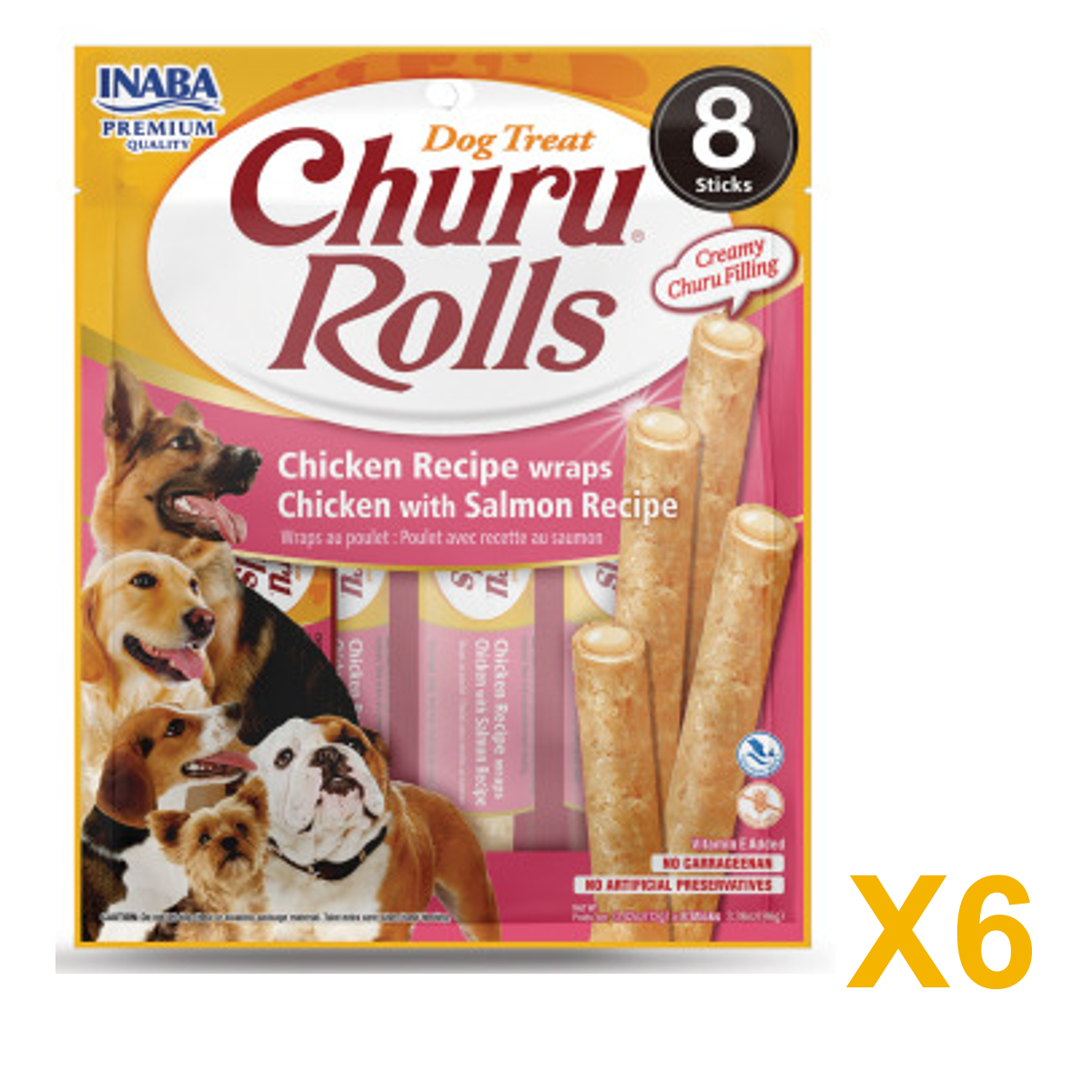 INABA INABA DOG Churu ROLLS (Chicken with Salmon) 6 Pack (6 × 96 g) X6 quantity-marked product image