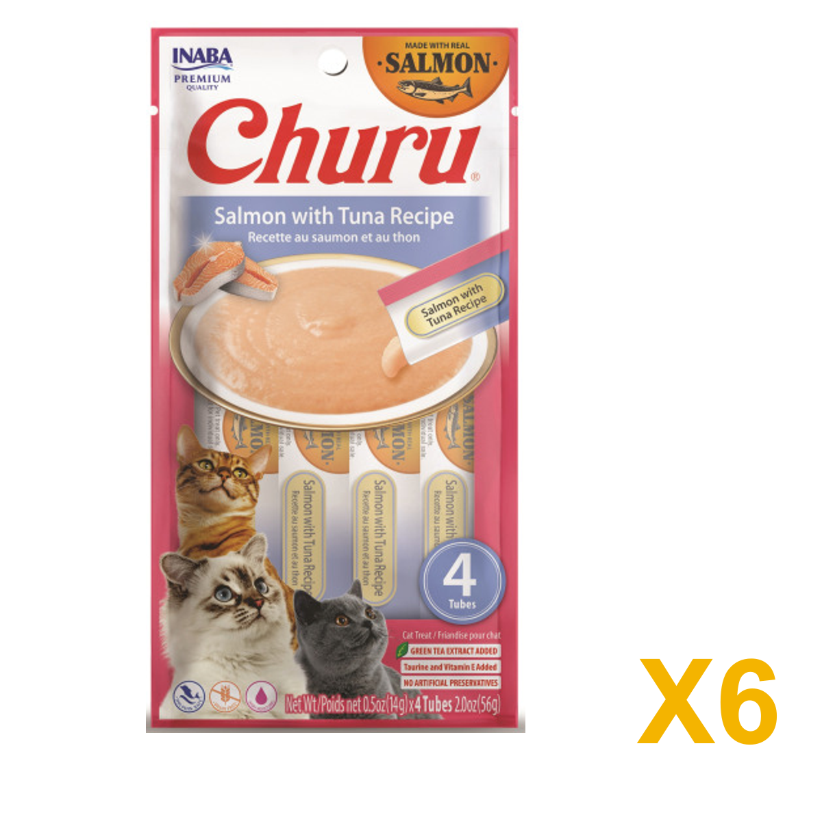 INABA INABA CAT Churu PUREES (Salmon with Tuna) 6 Pack (24 Tubes) X6 quantity-marked product image