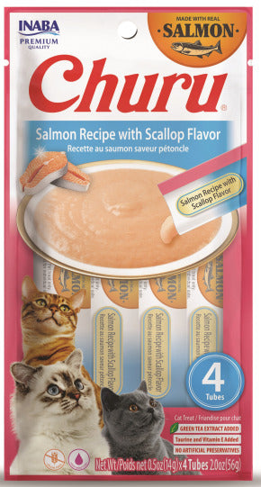 INABA INABA CAT Churu PUREES (Salmon with Scallop) 1 Pack (4 Tubes) current Canpet package