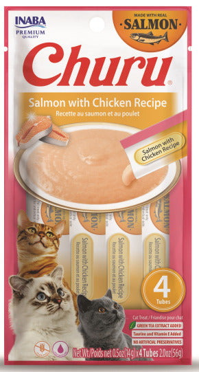 INABA INABA CAT Churu PUREES (Salmon with Chicken) 1 Pack (4 Tubes) current Canpet package