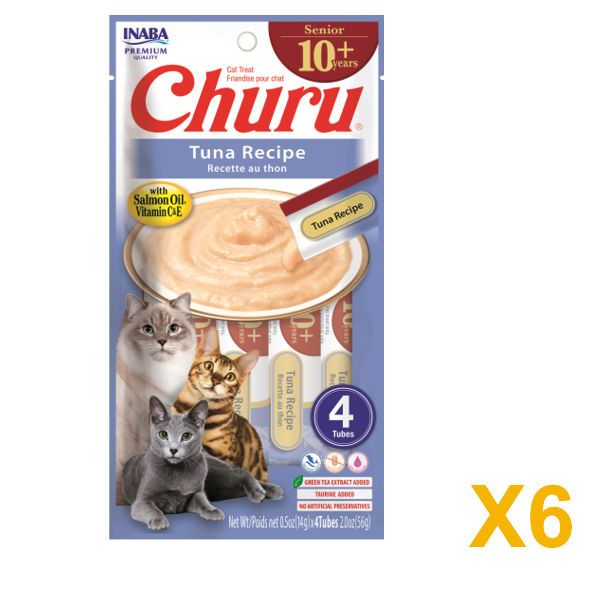INABA INABA Cat SENIOR 10+ CHURU (Tuna) 6 Pack (6 × 56 g) X6 quantity-marked product image