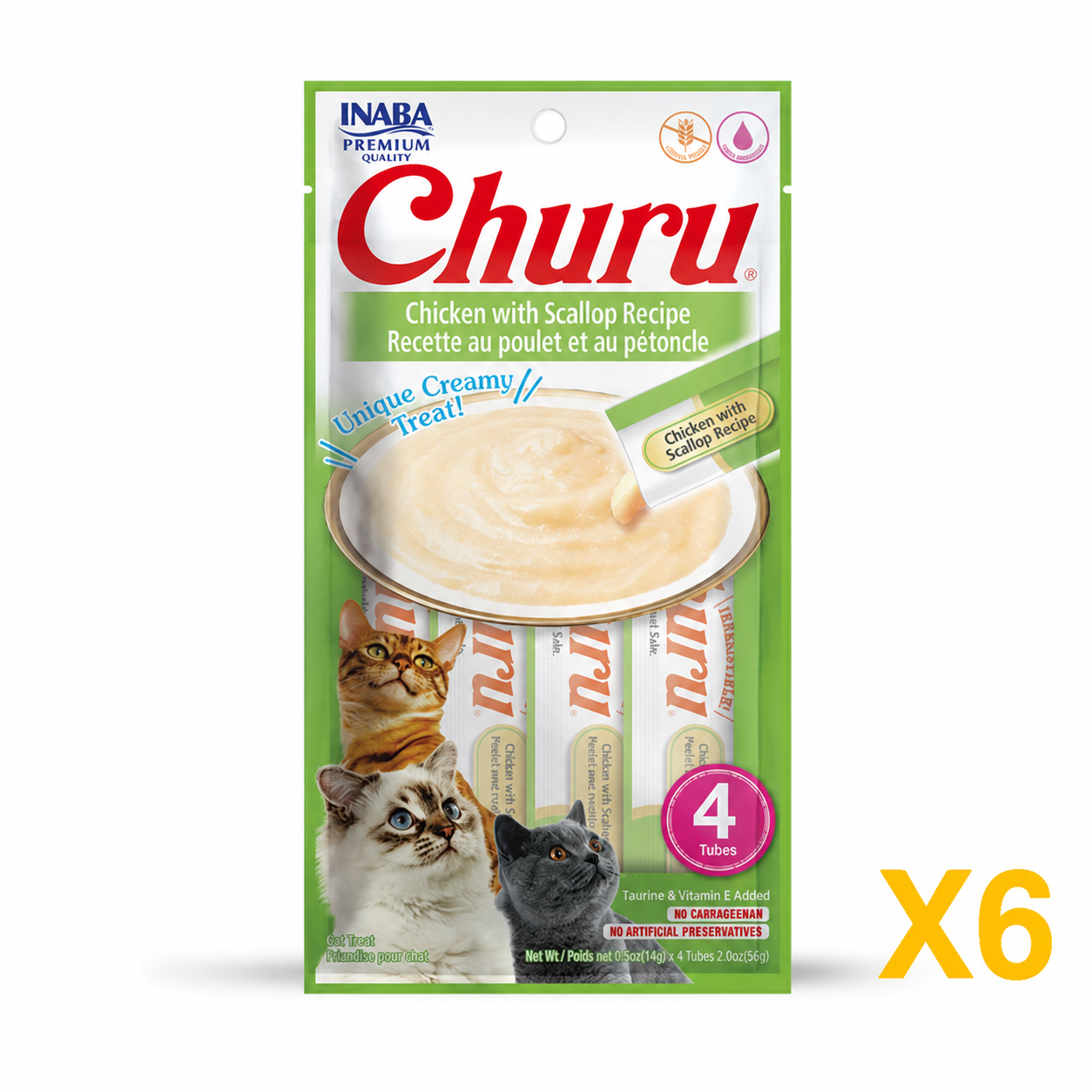 INABA Inaba CAT Churu PUREES (Chicken with Scallop) 6 Pack (24 Tubes) X6 quantity-marked product image