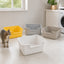 Four Large 48.5 cm open cat litter boxes in Lemon Yellow, Air Gray, Ivory White, and Khaki shown in a bright home utility room [Gallery: Shared]
