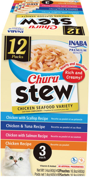 INABA INABA CAT Churu Stew 12 PACK (Chicken Seafood) 1 Pack (480 g) current Canpet package