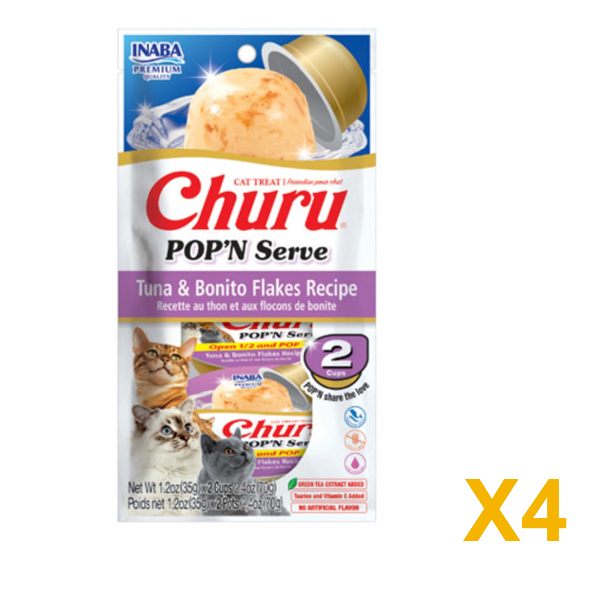 INABA INABA CAT Churu POP'N SERVE (Tuna & Bonito Flakes) 4 Pack (8 Cups) X4 quantity-marked product image