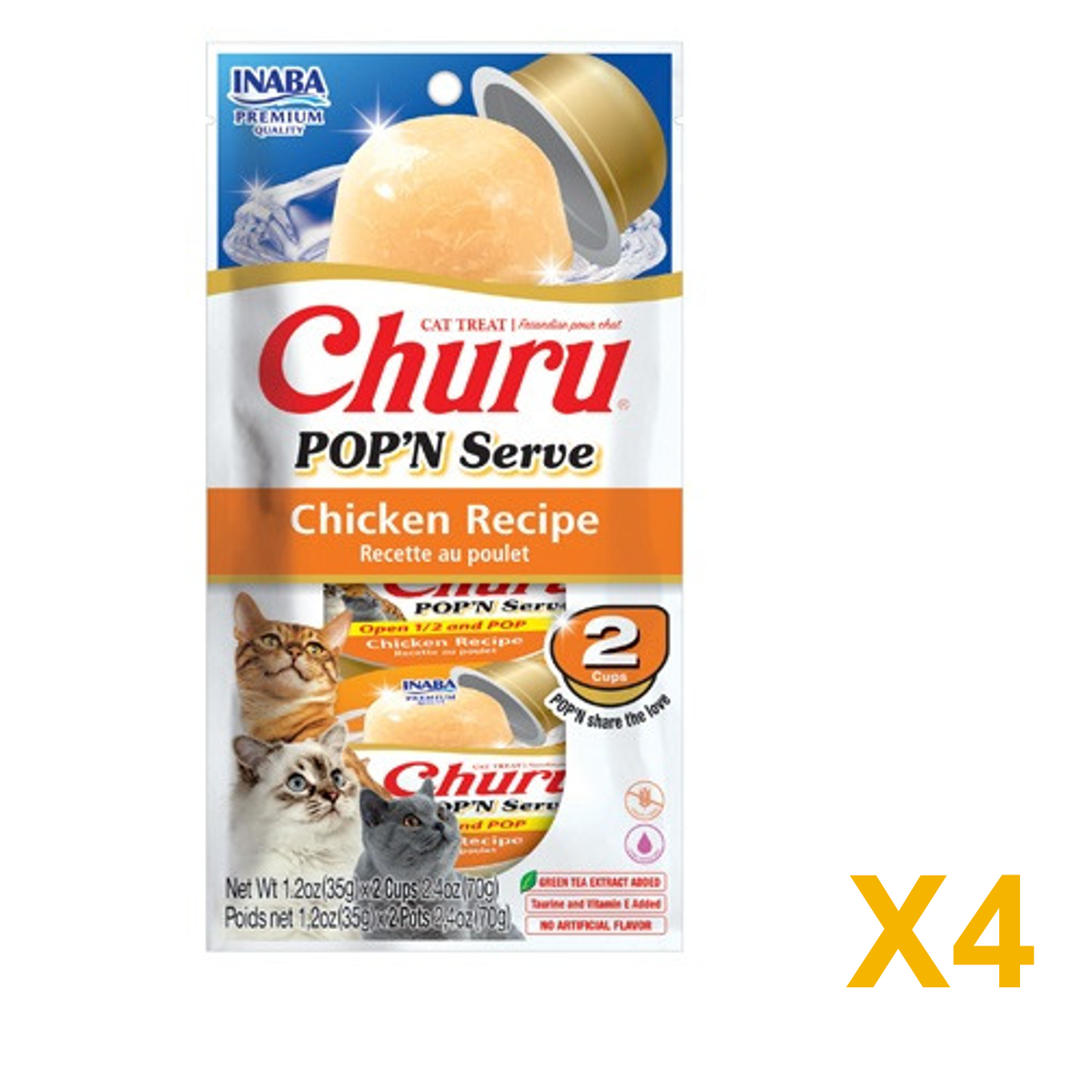 INABA INABA CAT Churu POP'N SERVE (Chicken) 4 Pack (8 Cups) X4 quantity-marked product image