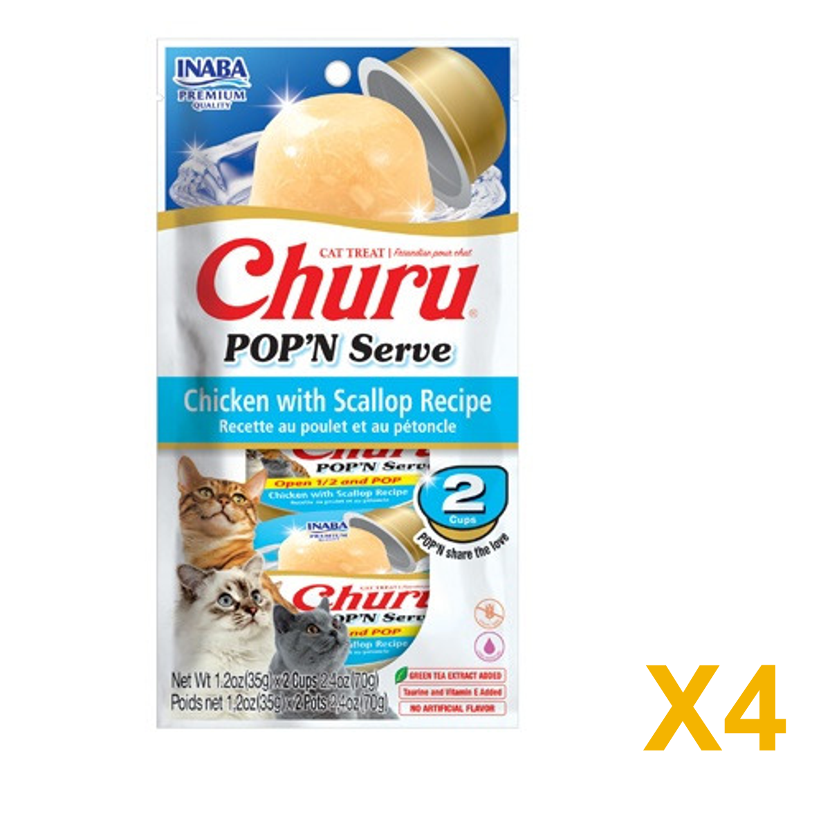 INABA INABA CAT Churu POP'N SERVE (Chicken with Scallop) 4 Pack (8 Cups) X4 quantity-marked product image
