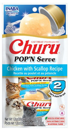 INABA INABA CAT Churu POP'N SERVE (Chicken with Scallop) 1 Pack (2 Cups) current Canpet package