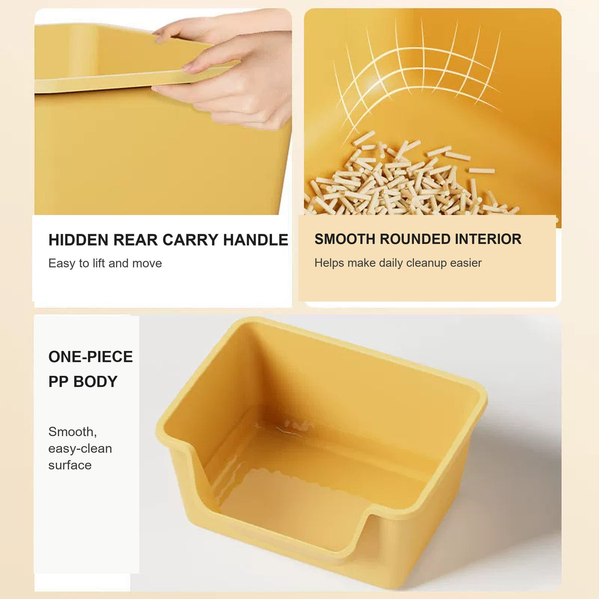 50 cm PP cat litter box with hidden rear carry handle and smooth rounded interior [Gallery: Shared]