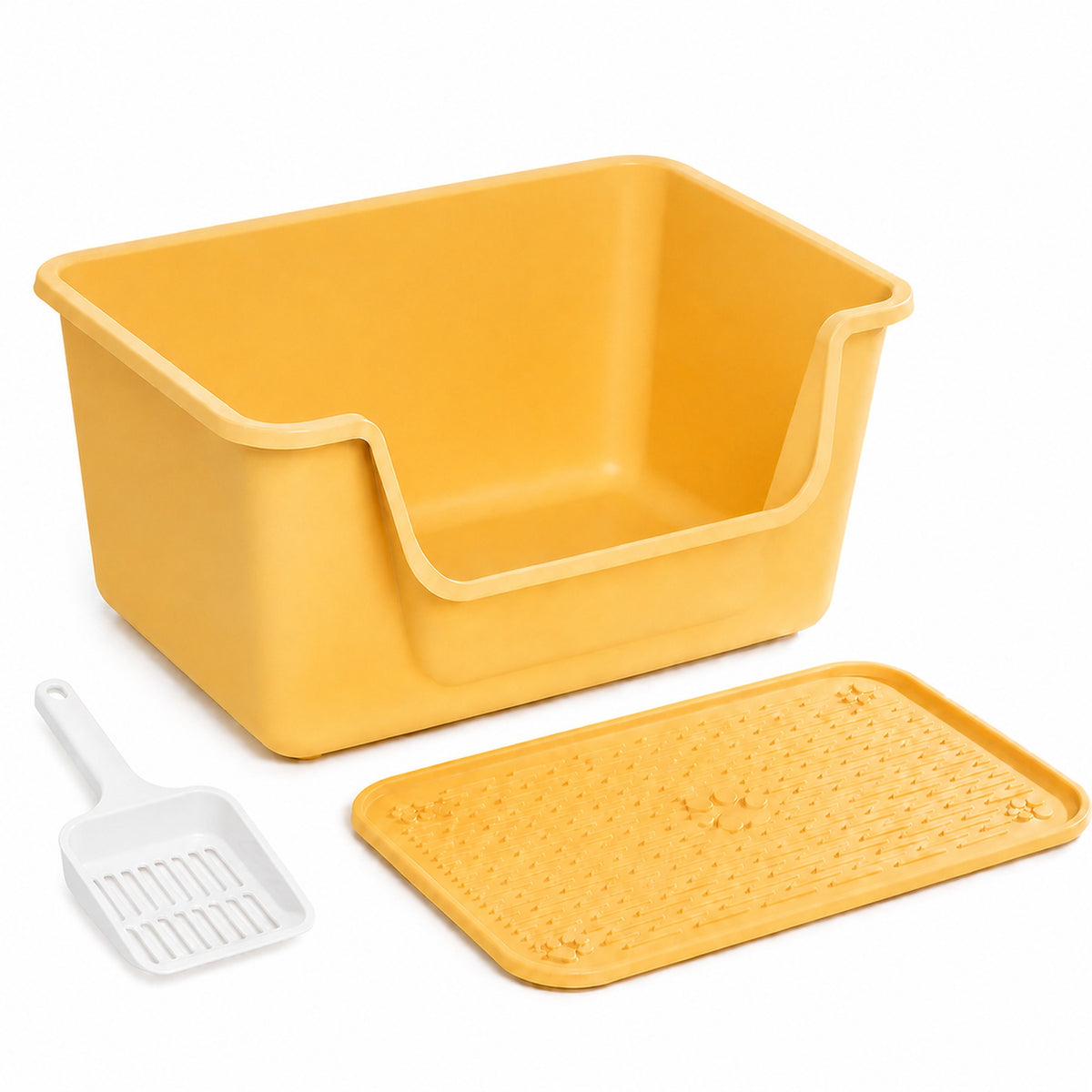 Cream yellow 50 cm cat litter box with matching mat and one white scoop [Gallery: Cream Yellow]